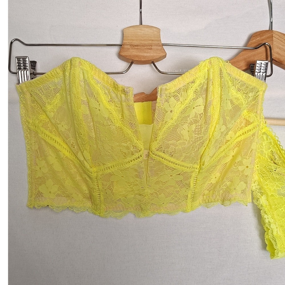 Victoria's Secret Lingerie Set Dream Angels Bustier Bra Yellow Lace L‎ M - Picture 4 of 9